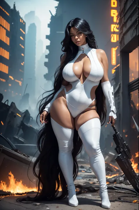 best quality)), ((artwork)), (detailed:1.4) an image of a woman (black woman) (cyberpunk cyborg), cyberpunk superheroine, (flowi...