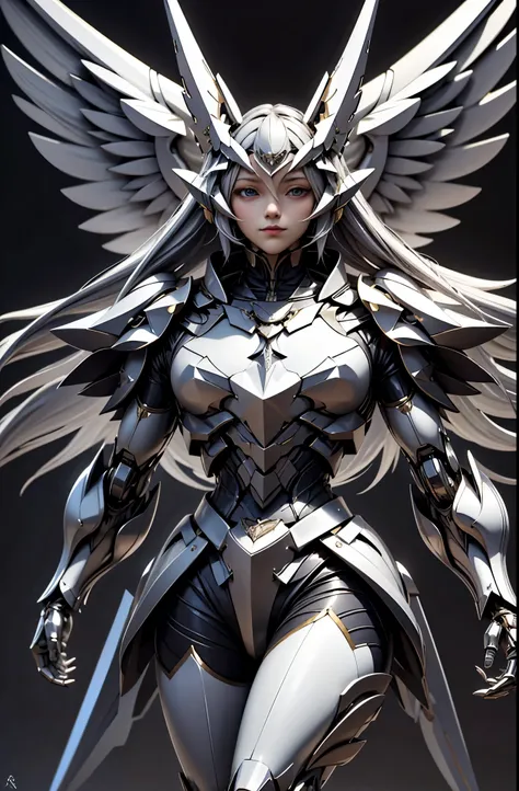 arad image with wings and sword, from ark night, winged armored horns, ark night, glossy white armor, archangel, alexander ferra...