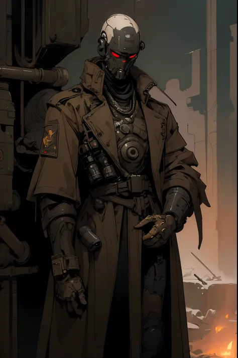 best quality, masterpiece, ultra detailed, 8k, derpd, lethal cyborg wearing a trench coat, sci-fi, male, bounty hunter, danger, ...