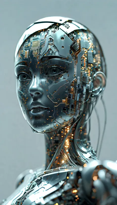 A transparent hand made out of circuitboard, looking forward, front view, looks beautiful and aesthetic, an android robot feeding them, soothing, real picture,