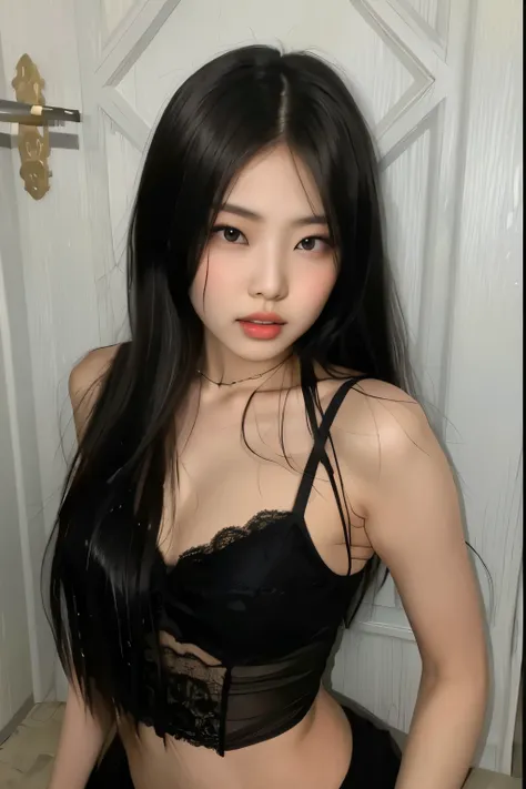 arafed mulher asian em um top de sutiã preto e calcinha preta,  coreana, gorgeous young mulher coreana, beautiful south mulher c...