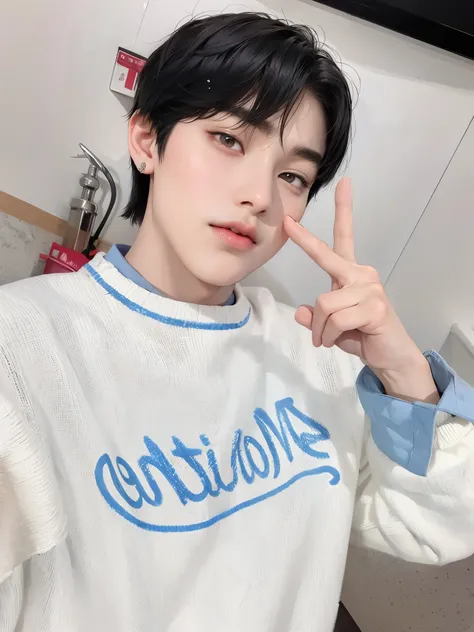 There is a young man who is posing for a photo., cai xukun, Jinyoung Shin, ulzzang, pintar ulzzang, kim doyoung, pale korean adorable face, Con pelo corto, ruan lindo vtuber, jaeyeon nam, oficial, jungkook, 🚿🗝📝, sakimichan, aesthetic!!, aesthetic! Kim suno...