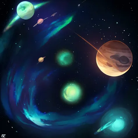 By bebebebebe, by lostgoose, by goonie-san, (((galaxy, green galaxy, moons, planets, picture of the galaxy, swirling galaxy)))