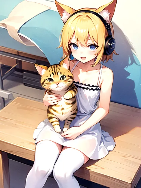 anime girl with headphones and a cat sitting on a desk, anime cat, anime style 4 k, cute anime catgirl, anime art wallpaper 4k, anime art wallpaper 4 k, cute art style, anime catgirl, digital anime art!!, anime art wallpaper 8 k, anime art style, cute anim...