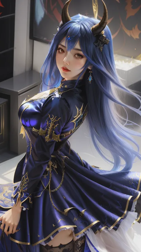 style illustration of a female demon with horns and a dress, extremely detailed artgerm, style artgerm, ig model | artgerm, ! dream artgerm, artgerm detailed, artgerm style, irelia, artgerm lau, kda, artgerm. high detail, portrait of ahri, official splash ...