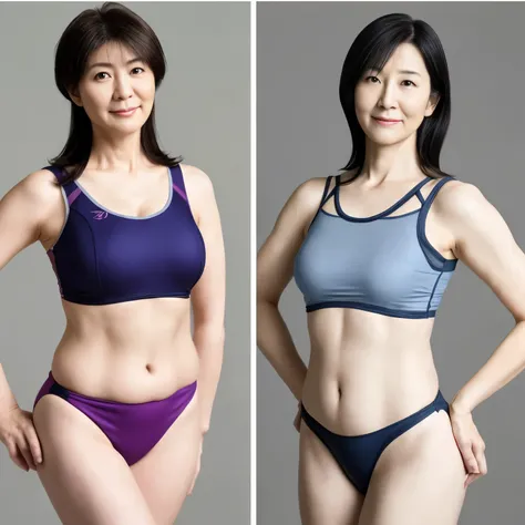 Japanese mature woman in her 60s with an erotic perspective、realistic skin、My stomach is a little sagging。Very small、She wore a swimsuit that showed her nipples.、The whole body looks naked、It&#39;s definitely not muscular。soft skin、I have a waist。voluptuou...