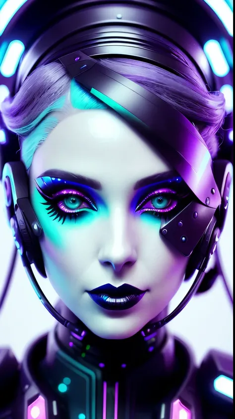 a close up of a woman with a futuristic make up and a futuristic headpiece, futuristic look, futuristic woman portrait, fashionable futuristic woman, cyborg fashion model, portrait beautiful sci - fi girl, sci - fi look, beautiful cyberpunk girl face, futu...