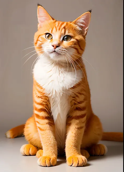 Thai orange cat, full body, no background. Sit and look in front.