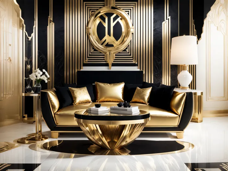 art deco,abstract geometric patterns,luxurious gold accents,sleek and streamlined designs,rich color palette,elegant and glamoro...