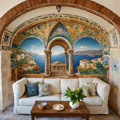 Mediterranean decorative style living room mosaic mural