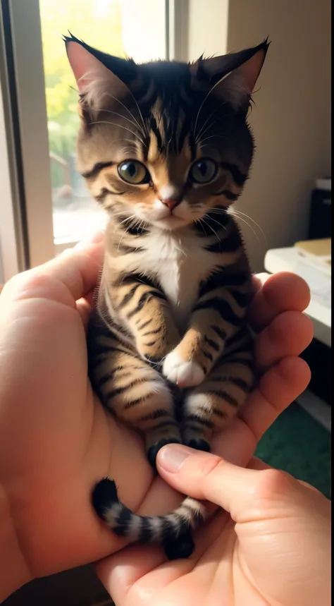 little cute cat in human hand, mini cat, Small cat