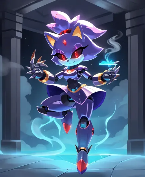 blaze the cat from sonic the hedgehog, glowing red eyes, wispy hair, pillars of smoke, made out of smoke, ghost-like, demonic ap...