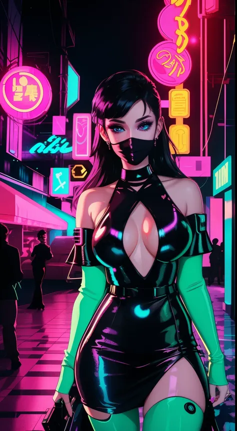 name: Nightclub Retrowave Cyberpunk Description: Create an exciting scene, combining nostalgic retrowave style with a futuristic cyberpunk aesthetic in a vibrant and inviting nightclub setting.  The main attention should be paid to the image of the most be...