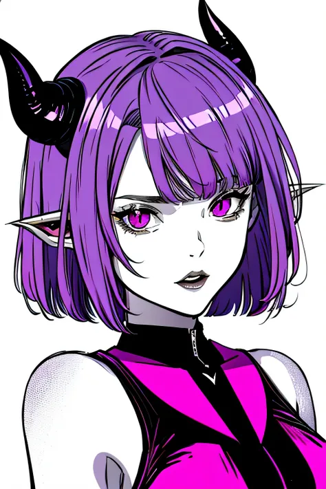 make a horror phonk portrait of a devil horned girl in violett colors