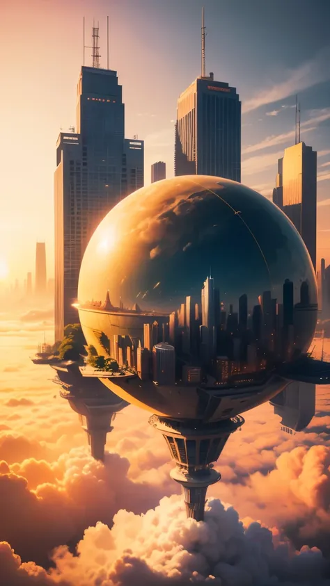 (Best quality,4K,8K,A high resolution,Masterpiece:1.2),Ultra-detailed,(Realistic,Photorealistic,photo-realistic:1.37),Futuristic floating cities ,Futuristic technology,Huge  high-tech tablet platform,Airships,Floating in the sky,Futuristic city,Small airsh...