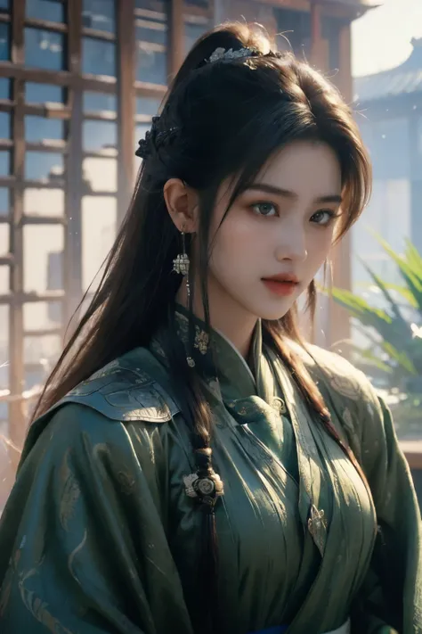 Game art,The best picture quality,Highest resolution,8K,(A bust photograph),(Portrait from bust:1.5),(Head close-up),(Rule of thirds),Unreal Engine 5 rendering works, (The Girl of the Future),(Female Warrior),
20岁少女,(A noble queen in Han costume),(Short p...