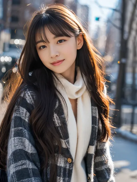 Realism, 8K full-body portrait, beautiful woman, charming expression, Clear department, sixteen years old, Tokyo eight cities, Winters, Shibuya background