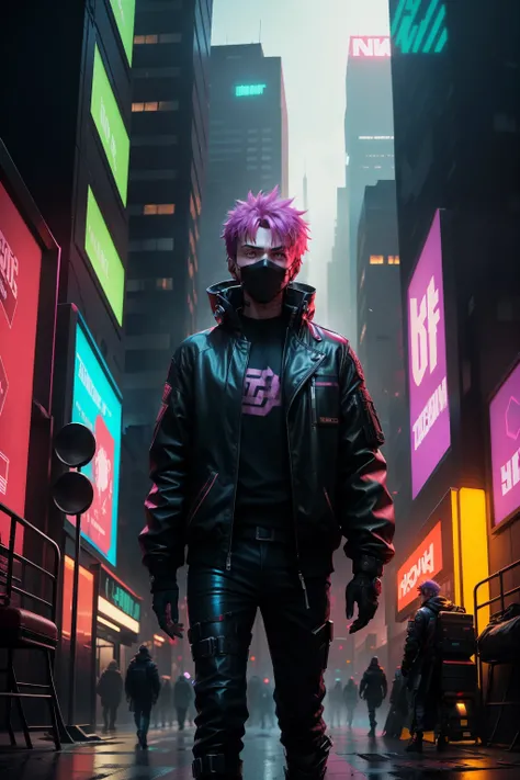 In the heart of a gritty, neon-lit cyber punk city, a singular figure stands out amidst the chaos. The guy, dressed in a riot of colors and advanced materials, defies the monochrome despair of the urban landscape around him. His cybernetic eyes glow with a...