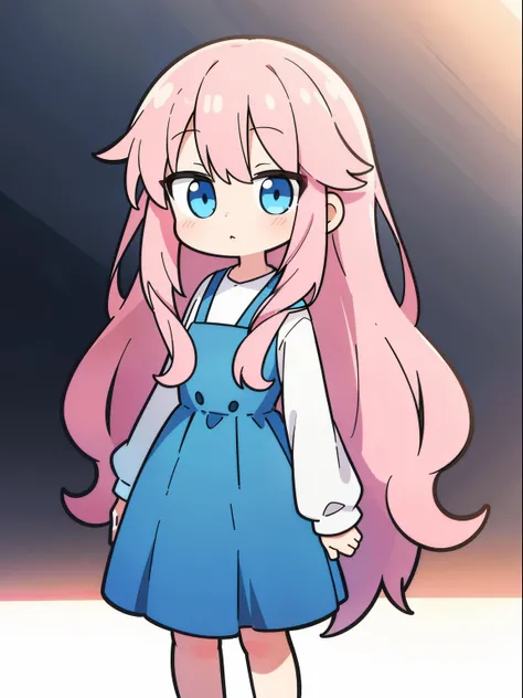 Long light pink slightly curly hair，Light blue eyes，girl，cute，everyday clothes