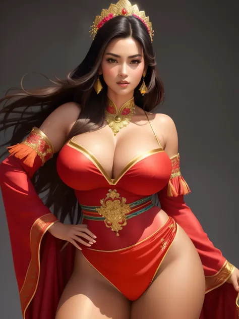 (main subject),full-body,standing in a circle,(traditional costume:1.1),(sexy,attractive:1.1),(big breasts:1.1),(thick thighs:1.1),no panties,thick and exposed legs,(seductive pose:1.1),(alluring expression:1.1),(detailed facial features:1.1),long dark hai...