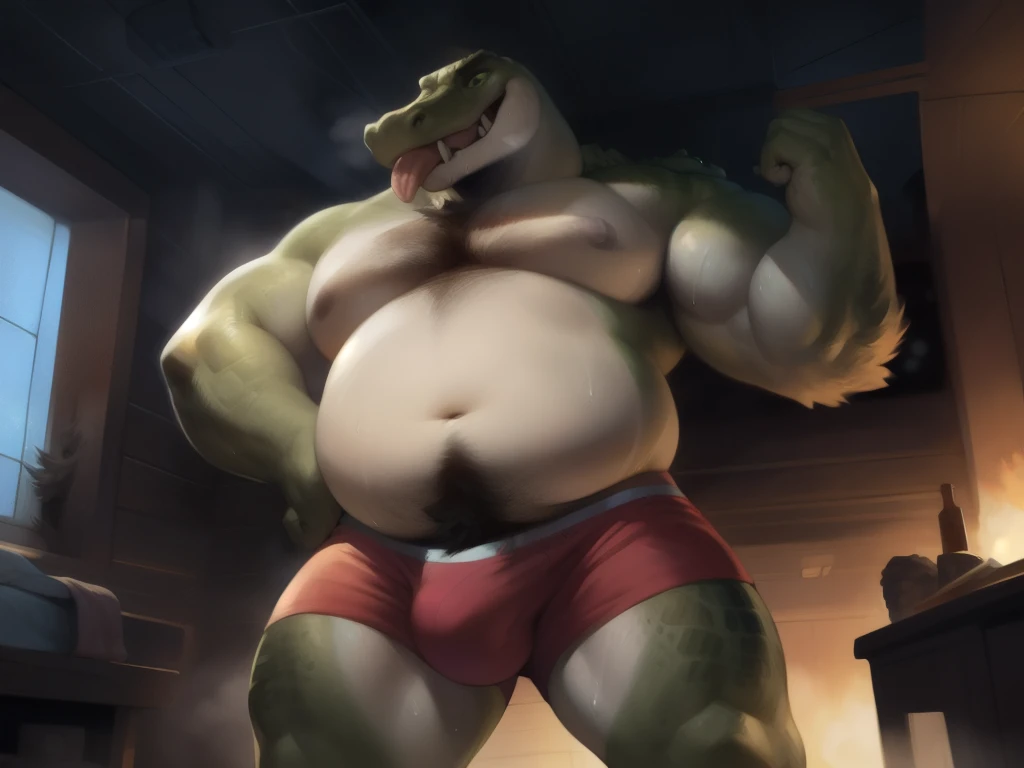 
Solo, male, standing, full body, alligator, rape face, hungry expression, grey skin, green skin, big face, fangs, blep, thick tongue, green eyes, detailed eyes, overweight, flabby, big, massive, giant, fat, big arms, arms lifted up, hairy armpits, sweaty,...