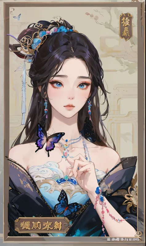 Close-up of a woman wearing a necklace and butterfly hair, beautiful fantasy queen, ((beautiful fantasy queen)), 8k high quality detailed art, guweiz style artwork, beautiful figure painting, fantasy art style, Inspired by Qiu Ying, Bowater&#39;s art style...