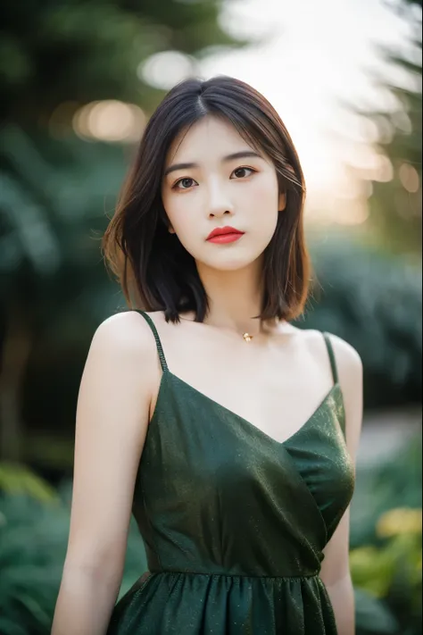 lndswgnr, (sharp focus: 1.5), (sharp focus:1.2), photograph, attractive young woman, (beautiful face:1.1), fine eyes, luscious lips, (Bold red lip color:0.85), (medium breasts:1.0), (Because I&#39;m slender:1.2), wear (1980s Peplum Dresses:1.2) in (botanic...