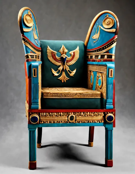 ultra high definition, masterpiece, Accurate, Super details, high detail, high quality, Award-winning, best quality, Level, 16k, background: simple golden halo,
an art deco, (Close-up of the front of the chair), (Ancient Egyptian style),
The color of the c...