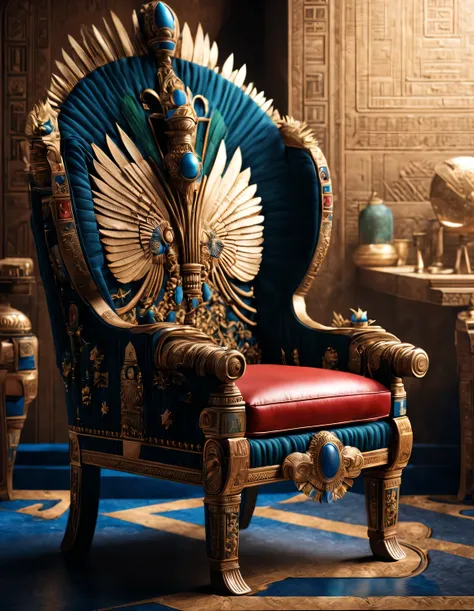 ultra high definition, masterpiece, Accurate, Super details, high detail, high quality, Award-winning, best quality, Level, 16k, background: simple golden halo,
an art deco, (Close-up of the front of the chair), (Ancient Egyptian style),
The color of the c...