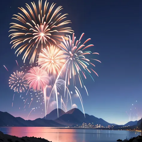brilliant fireworks, beautiful天空, surreal, 4K, non blurry, shining, Gorgeous, beautiful, 8k, ultra high definition