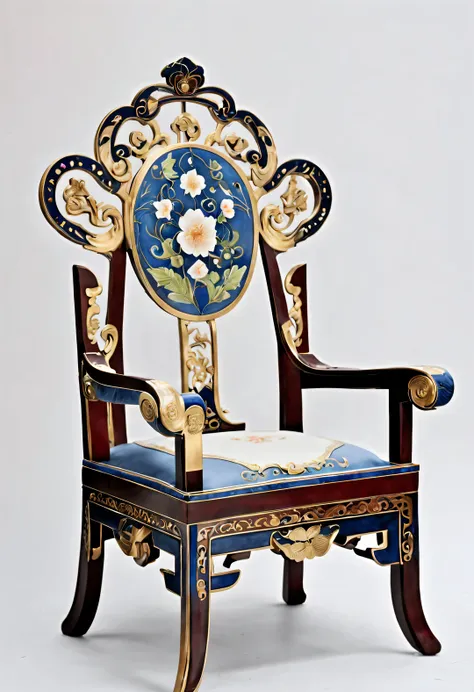 ultra high definition，masterpiece，precise，Super detailed，high detail，high quality，Award-winning，best quality，high-rise，16k，background：simple gold， Decorative Arts，（Close-up of Chinese cloisonné style round chair），Inlaid cloisonné palace chair，It is a tradi...