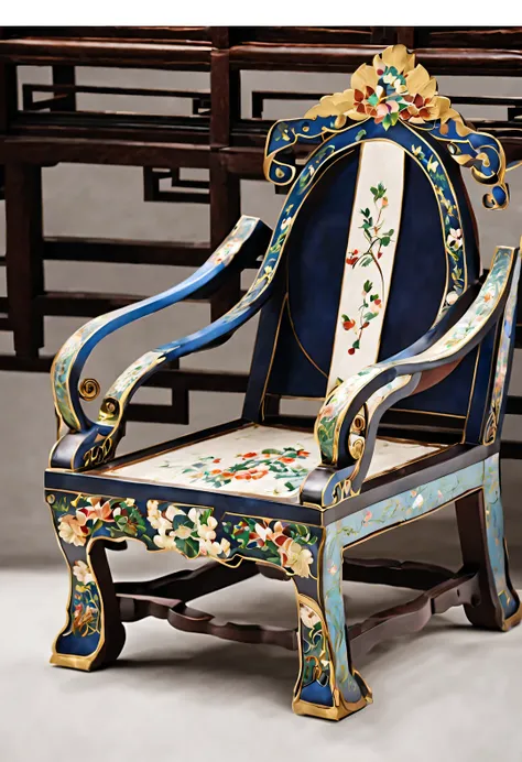 ultra high definition,masterpiece,precise,Super detailed,high detail,high quality,Award-winning,best quality,high-rise,16k,background:simple gold, Decorative Arts,(Close-up of Chinese cloisonné style round chair),Inlaid cloisonné palace chair,It is a tradi...