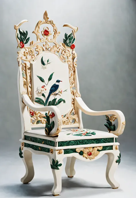 ultra high definition, masterpiece, Accurate, Super details, high detail, high quality, Award-winning, best quality, Level, 16k, background: simple gold,
(an art deco), minimalist, (Close-up of ivory chair), white, Red, Dark Green, emerald blue,
The chair ...