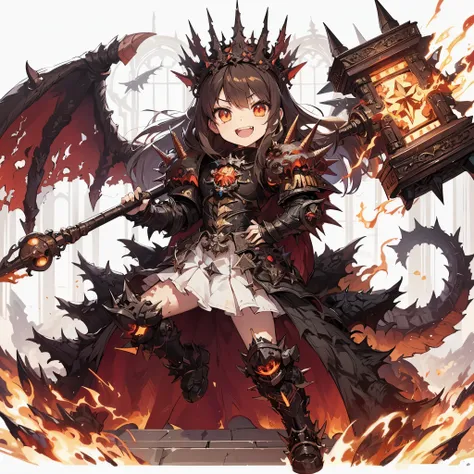 
Masterpiece, best quality, ultra-detailed, anime style, full body of cute Chaos space marine girl, DRACONIC Demon primark girl, black dragon scale power armor, warhammer 40K, burning crown, brown skin, and a huge hammer, supernatural Lightning and flame, ...