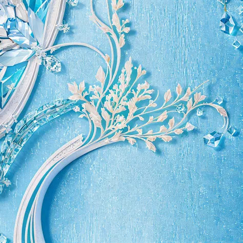 Light blue-white tones，healing crystal decoration，White space background，wallpaper，best quality，Extremely complex and exquisite details