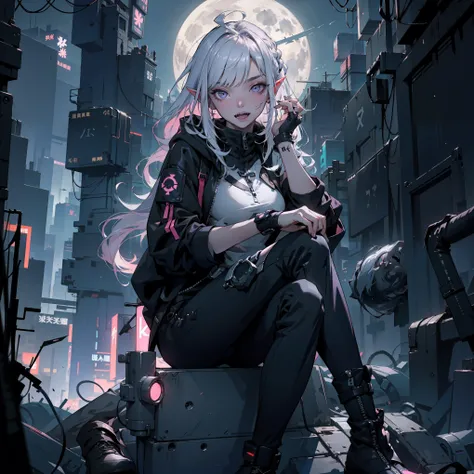 ((masterpiece)), (top quality), (best quality), ((ultra-detailed, 8k quality)), Aesthetics, Cinematic lighting, soft semi-backlit light, (detailed line art), absurdres, (best composition), (high-resolution),
BREAK,
A Rebellious Cyberpunk dark elf Female Im...