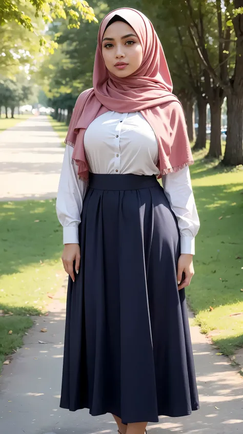 
RAW, Best quality, high resolution, masterpiece: 1.3), beautiful Malay woman in hijab, Masterpiece, perfect fit body, big breasts, beautiful big eyes, Soft smile,thick thighs, muslim woman wearing a skirt standing in a park, dressed in long fluent skirt, ...