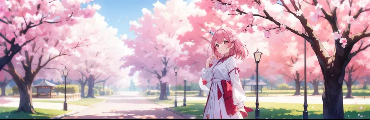 
「A beautiful girl with fluttering cherry-colored hair、Smiling in the wind in a quiet park。her eyes are seasonal flowers々as colorful as、Elegant exterior that harmonizes with the surrounding nature.。Her presence is like heralding the arrival of spring...。」
