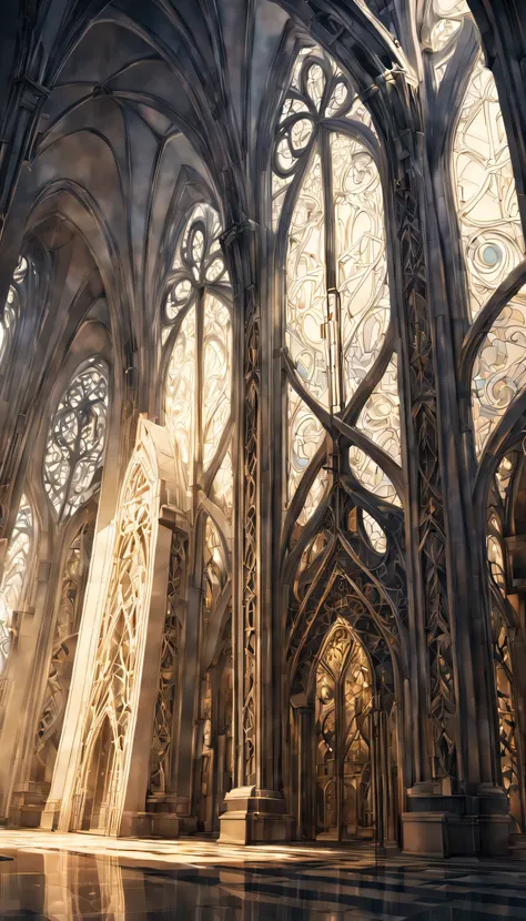 art deco:Cathedral,Geometric pattern,straight lines and curves, intricate details. very detailed, Complex motifs, organic tracery, perfect composition, digital painting, art station, concept art, Smooth,, shape, T Masterpiece, highest quality, award-winnin...