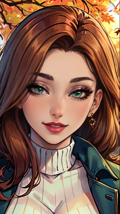 Masterpiece, raw,  beautiful art, professional artist, 8k, art style by sciamano240, very detailed face, very detailed hair, (1girl), caressing each other, perfectly drawn body, beautiful face, long brown hair , very detailed light green eyes , rosey cheek...