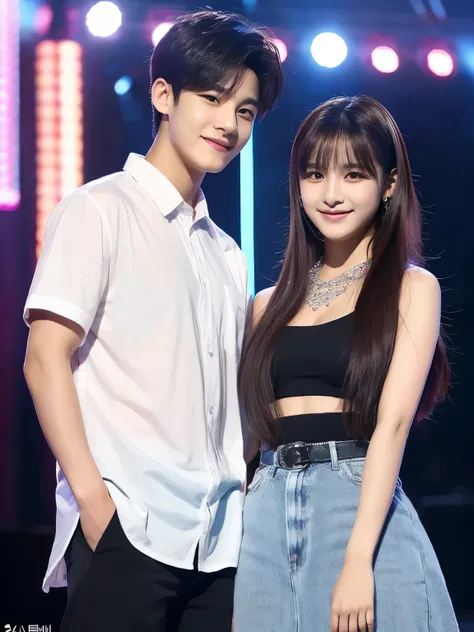 Kim Mingyu member of Korean boygroup Seventeen and Jeon Somi Korean solo singer posing like a sweet couple