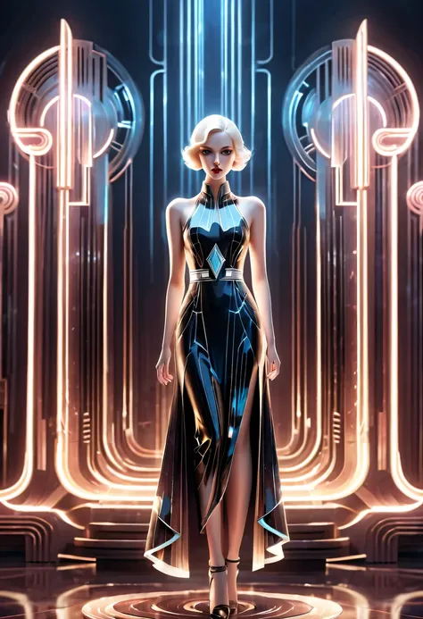 art deco design，fashion clothing，streamline moderne，abstraction，futuristic，light luxury