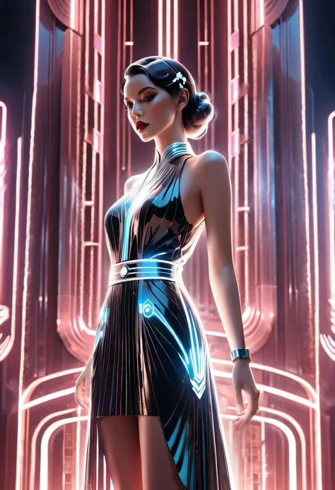 art deco design，fashion clothing，streamline moderne，abstraction，futuristic，light luxury