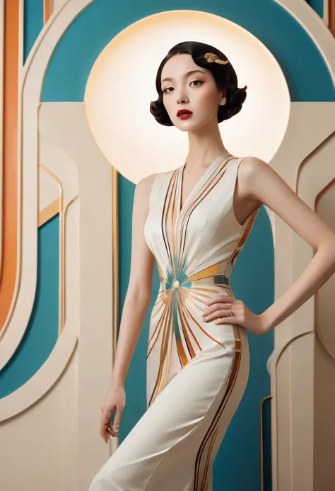 art deco design，fashion clothing，streamline moderne，Abstraction，futuristic，Light luxury