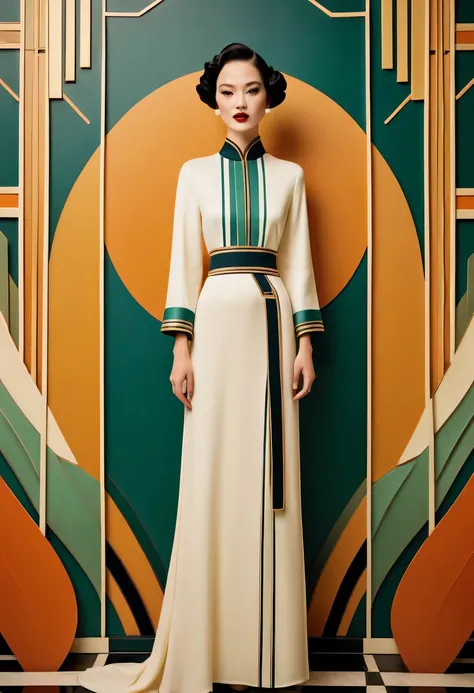 art deco design，fashion clothing，streamline moderne，Abstraction，Chinese style，Luxury and Luxury