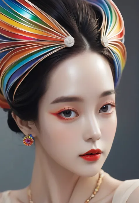 art deco design，fashion clothing，streamline moderne，Rainbow metallic thread，perfect details，exquisite craftsmanship，twist，rotate，prosody，flight，Complex and gorgeous、bright colors、full of imagination、artistic。