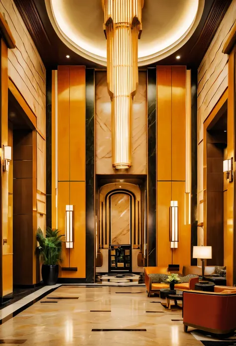 art deco design，Hotel Lobby，Abstraction，modern style，Luxury and Luxury