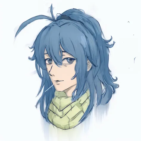 anime girl blue hair and a scarf looking to the side, Zodiac Girl Knight Portrait, 2D anime style, Anime cute art style, blue hair, aqua of konosuba, color drawing, girl blue hair, Produced by Anime Painter Studio, Goto Koharu, Kajika Ferry, rimuru storm s...