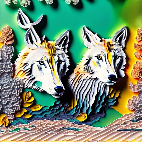 Paper_cut wolf, multi dimensional quilling paper, art, chibi, yang08k, colorful, Masterpieces, top quality, best quality, official art, beautiful and aesthetic,((ultra realistic)) (cachorro akita , perfil ),(melhor pose),(best angle), (better expression), ...
