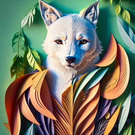 paper_cut wolf, multi dimensional quilling paper, art, chibi, yang08k, colorful, masterpieces, top quality, best quality, offici...